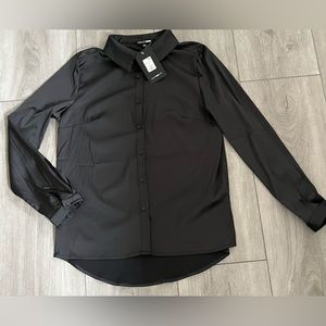Fashion Nova Smooth Talkin' Black Button Down Long Sleeve Blouse Medium NWT